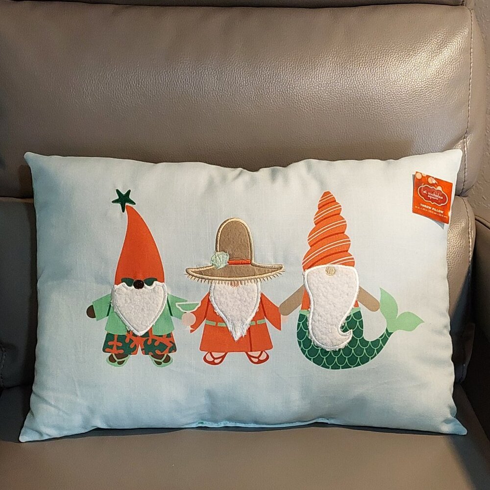 New St Nicholas Square Aqua Beachy Gnome-maid Holiday Throw Pillow